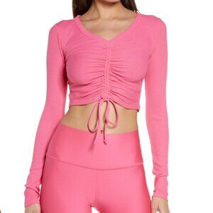 Alo Yoga Long-Sleeve Cinched Rib-Knit Crop Top